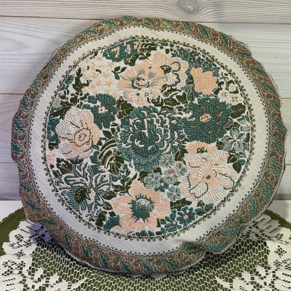 Vintage Handmade Embroidered Floral Throw Pillow - Picture 1 of 8